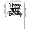 1 Pack Happy 100th Birthday Cake Topper - Glitter Heart Star 100 Fabulous Cake Pick Sign Decorations for Theme Party Supplies - Black view 2