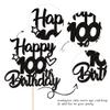 1 Pack Happy 100th Birthday Cake Topper - Glitter Heart Star 100 Fabulous Cake Pick Sign Decorations for Theme Party Supplies - Black view 3
