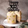 1 Pack Happy 100th Birthday Cake Topper - Glitter Heart Star 100 Fabulous Cake Pick Sign Decorations for Theme Party Supplies - Black view 4