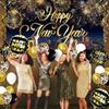Huge, New Years Eve Party Supplies Set - Pack of 50 | Happy New Year Banner for Happy New Year Decorations | Hanging Swirls and 40 Inch Black Balloons view 3