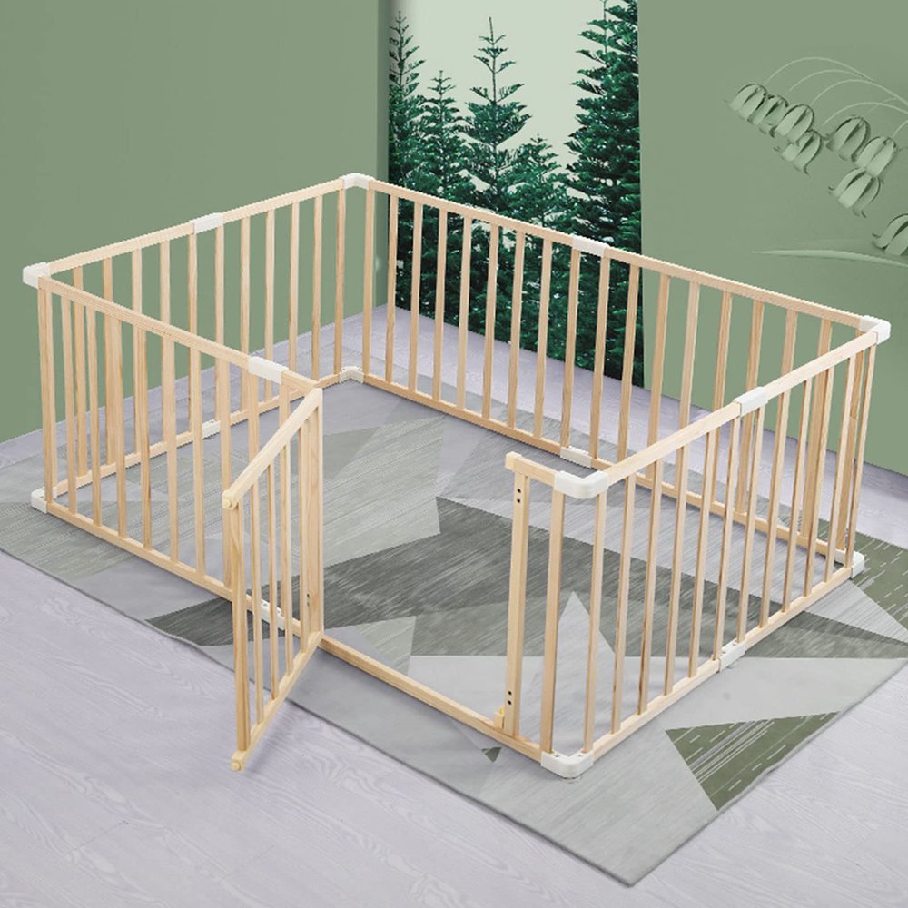 Jolan Baby Playpen Wooden,Detachable/Portable,Baby Fence with Door,Indoor Outdoor Large Safety Playard Playpen,63cm Height,Activity Center Playpen for Twins,Toddlers,Children,150180cm