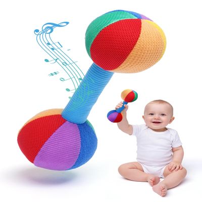 Jollybaby Soft Plush Stuffed Baby Dumbbell Rattle Toys for 0-3-6 Months Newborn, High Contrast Colorful Sensory Rattles Weights Toys for Infant Baby 0-3 Months, Funny Baby Boy Girls Shower Gifts