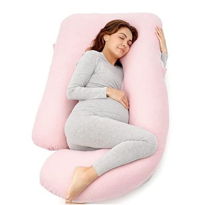 Pregnancy Pillow Comfortable G-Shaped Pregnancy Pillow. Soft, Comfortable and Breathable Breastfeeding Pillow with Removable Pillowcase Support Body Pillow (Color : Pink, Size : 180x70cm)