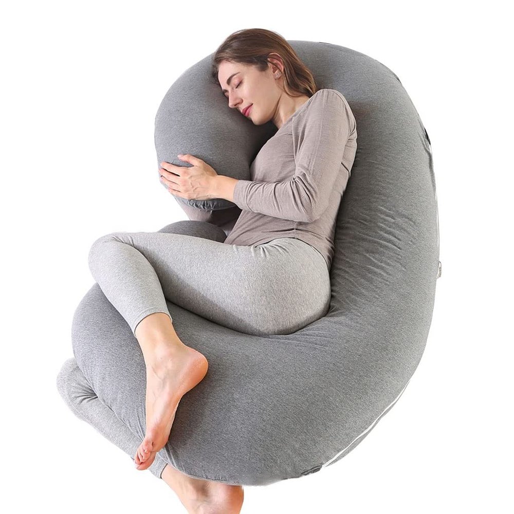 Pregnancy Pillow C-Shaped Maternity Pillow in Grey Comfortable Cotton Pillowcase, Removable and Washable Multifunctional Breastfeeding Pillow, Side Sleeper, Cuddle Pillow