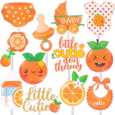 36pcs Little Cutie Cupcake Toppers Little Cutie Baby Shower Decoration Orange Cupcake Toppers for Citrus Theme Birthday Party Baby Shower Supplies