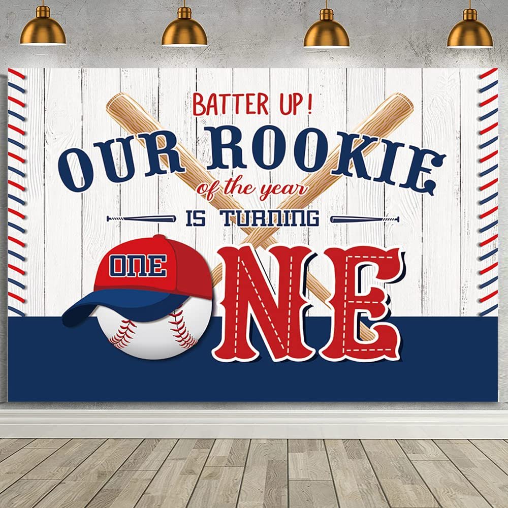 AIBIIN Baseball 1st Birthday Backdrop Baseball Birthday Party Decorations Banner Boy Sports Ball White Stripe Backdrop Background 1st Birthday Boy Backdrop Banner For Cake Table Supplies 7x5ft