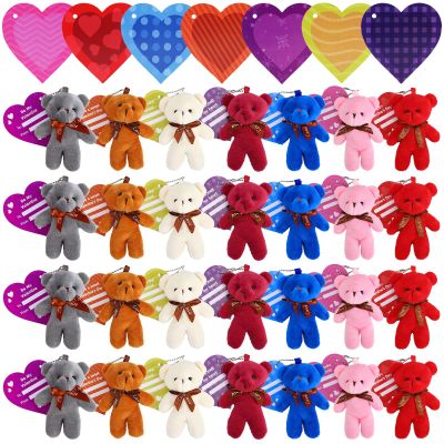 Acekid 28PCS Valentine's Day Gift Cards Plush Bear Stuffed Keychain Toys for Kids, Mini Animal Plush Toys for Valentines Exchange, School Classroom Prize