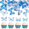 24Pcs Lively 3D Butterfly Cupcake Toppers Double Layer Butterfly Decorations for Girls Women's Happy Birthday Wedding Party Cake Wall Party Food Decorations Blue view 1