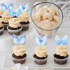 24Pcs Lively 3D Butterfly Cupcake Toppers Double Layer Butterfly Decorations for Girls Women's Happy Birthday Wedding Party Cake Wall Party Food Decorations Blue view 3
