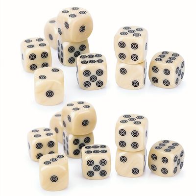 6 Sided Dice Set, 20Pcs White Pearl Grain Circle Dots Six Sided Dice 16mm for Table Borad Games Math Teaching