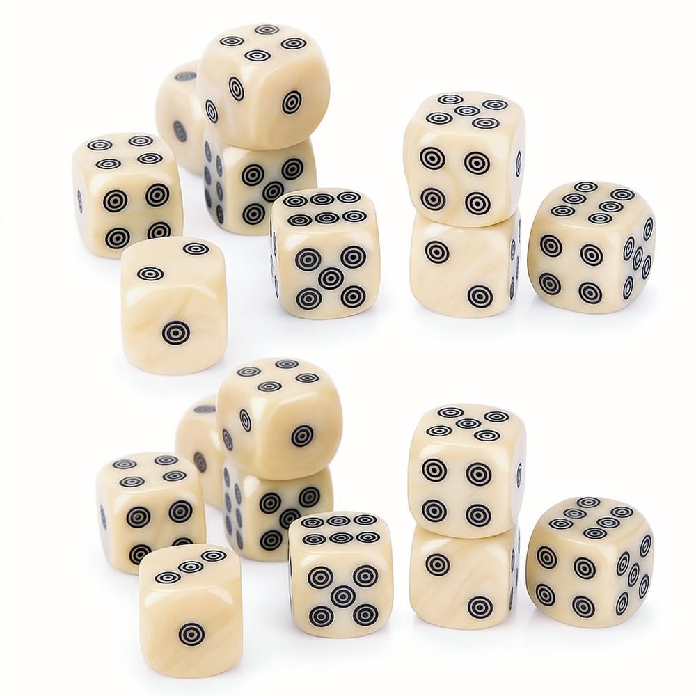 6 Sided Dice Set, 20Pcs White Pearl Grain Circle Dots Six Sided Dice 16mm for Table Borad Games Math Teaching