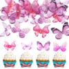 24Pcs Lively 3D Butterfly Cupcake Toppers Double Layer Butterfly Decorations for Girls Women's Happy Birthday Wedding Party Cake Wall Party Food Decorations Pink view 1