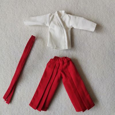 1/12 Samurai Kimono Clothes for 6" 6 inches 1:12 Action Figure Doll Clothes (White top&red Trousers)