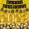 Gold Happy New Year Decorations 2023 Set - Pack of 35, Gold 2023 Balloons | Large 8 Feet Gold Fringe Curtain, Big 10 Feet Happy New Year Banner | New Years Eve Party Supplies 2023 | Nye Decorations view 1