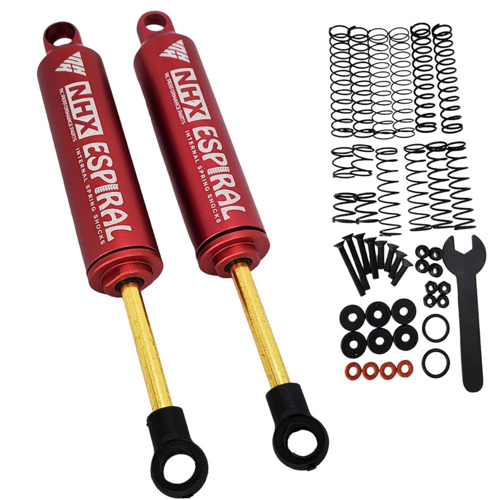 NHX RC 90mm Espiral Two Stage Internal Spring Damper Shocks (2) Red : Crawler