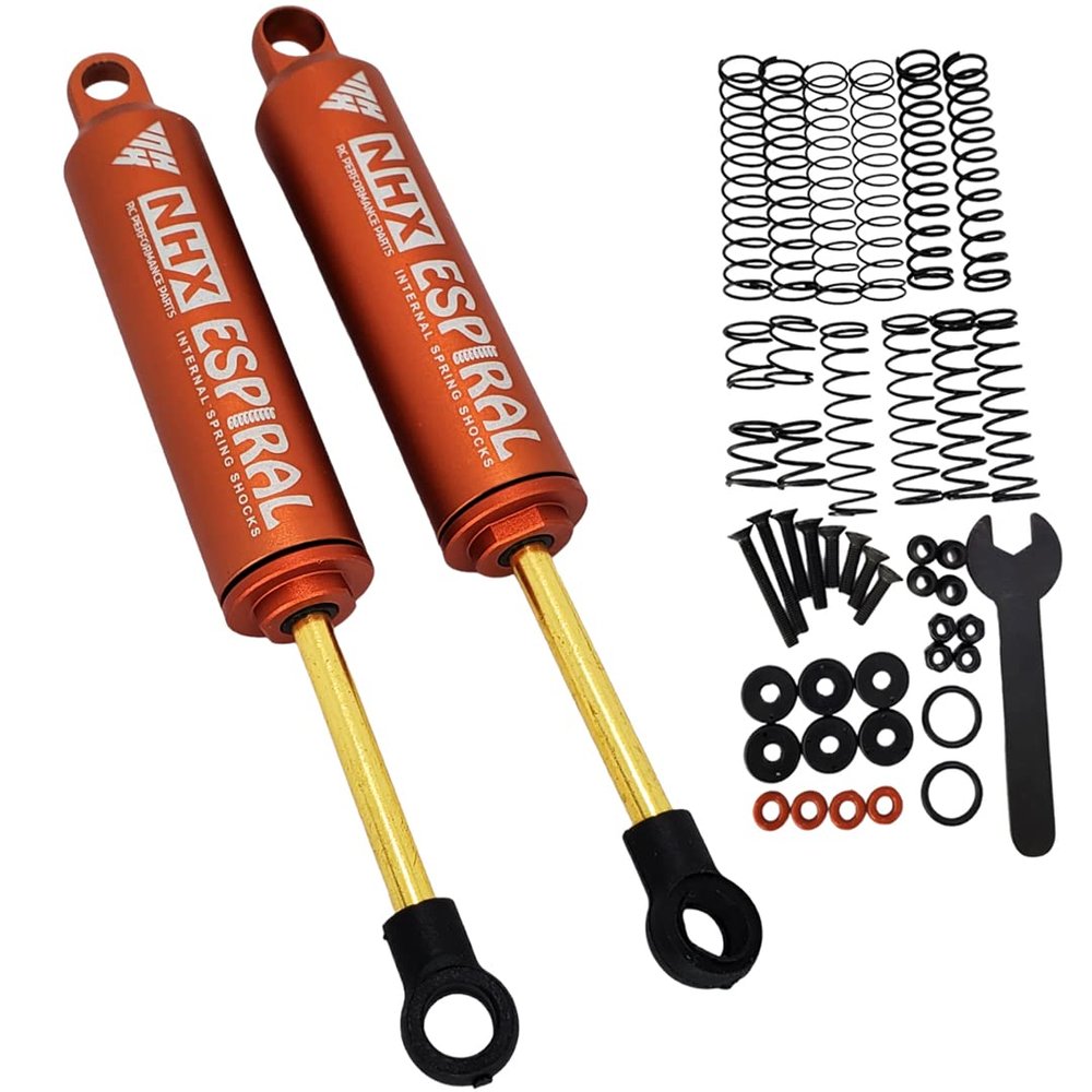 NHX RC 90mm Espiral Two Stage Internal Spring Damper Shocks (2) Orange : Crawler