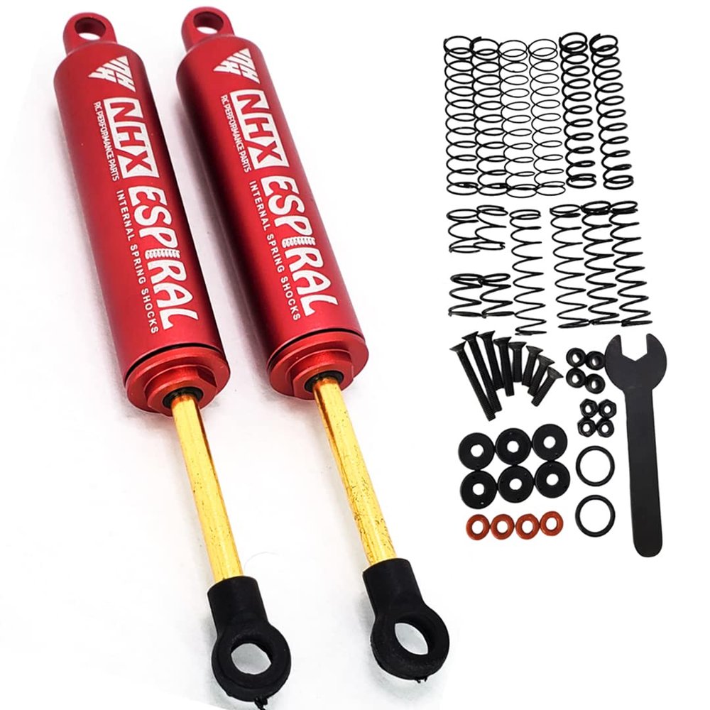 NHX RC 100mm Espiral Two Stage Internal Spring Damper Shocks (2) Red : Crawler