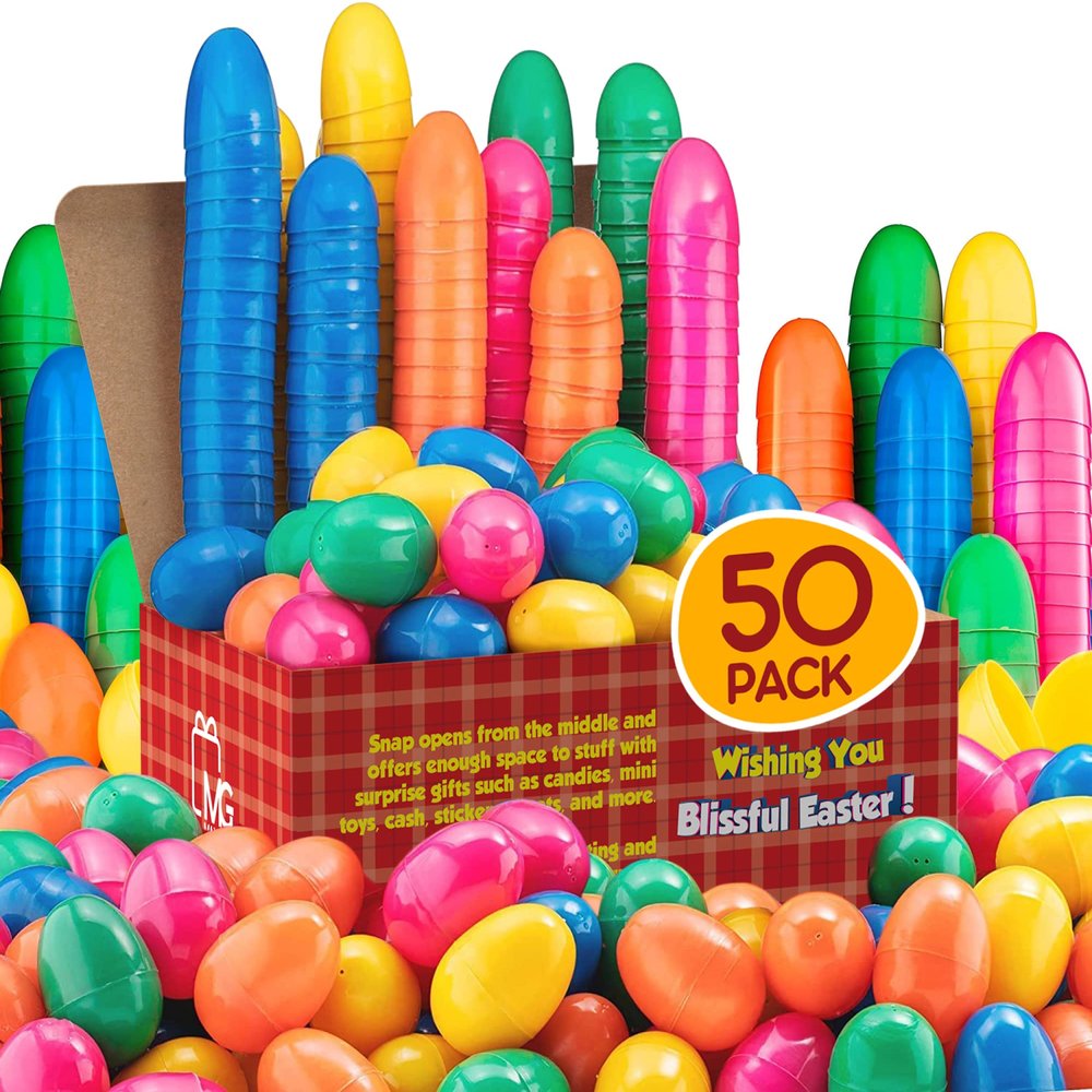 MAXYGIFT 2.25" Empty Multi-color Surprise Plastic Easter Eggs for Filling Hunt Easter Basket Bulk (Pack of 50)