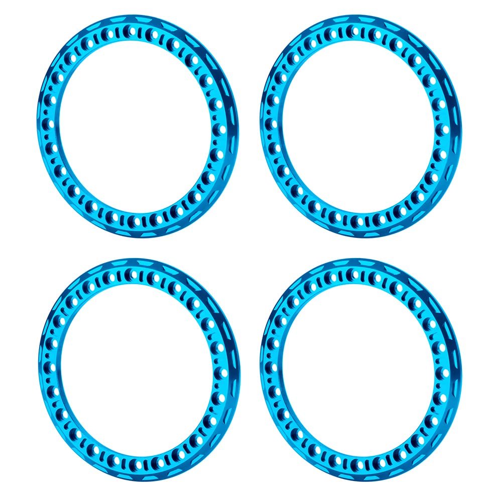 WEFEINO 4PCS Aluminum Replacement Wheels Rims 2.2" Beadlock Ring for 1/10 Axial Wraith SCX10 D90 Wraith 90048 TRX4 TRX6 (Blue-A)