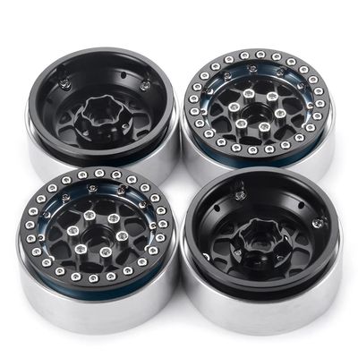 MORLORDY 4PCS RC 1.9 Beadlock Wheels Aluminum Alloy 1.9 inch Wheel Hubs Rims for 1/10 Scale RC Crawler Car SCX10 SCX10 II 90046 SCX10 III AXI03007 D90 TRX4 CC01 Upgrades - Black and Titanium