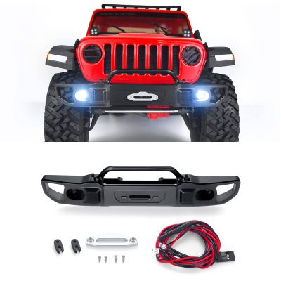 MORLORDY RC Front Bumper With LED Lights for 1/10 RC Truck Crawler Car SCX10 III AXI030007 JLU Accessories Upgrades