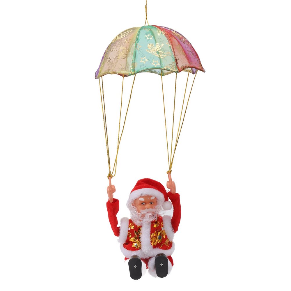 Parachute Toys, Cute Shape Hanging Outdoor Christmas Decorations Electric Singing and Dancing Battery Powered Christmas Ornaments for Window Doors Trees (Somersault)