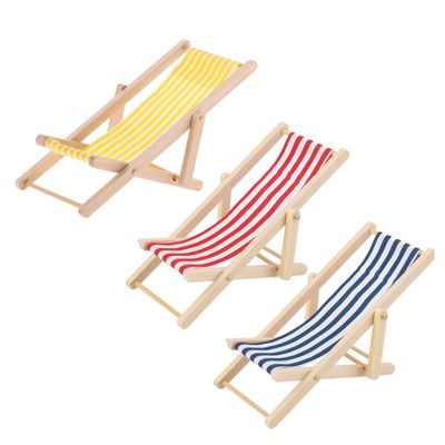 SGerste 3pcs Dolls House Miniature Garden Beach Furniture Stripe Folding Deck Chair