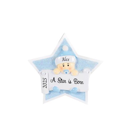 2025 Babys First Christmas Ornament Baby Boy & Girl Keepsake Personalized My 1st Christmas Ornament for Newborn & Grandbaby Custom Holiday Decoration Gift for Xmas (Baby in Star - Boy)