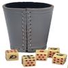 Cyber-Deals Genuine Leather Compact Dice Cup + Spanish Poker Dice with Black Velvet Storage Pouch (Grey w/Black Lining Cup, Bone Tone Dice) view 1