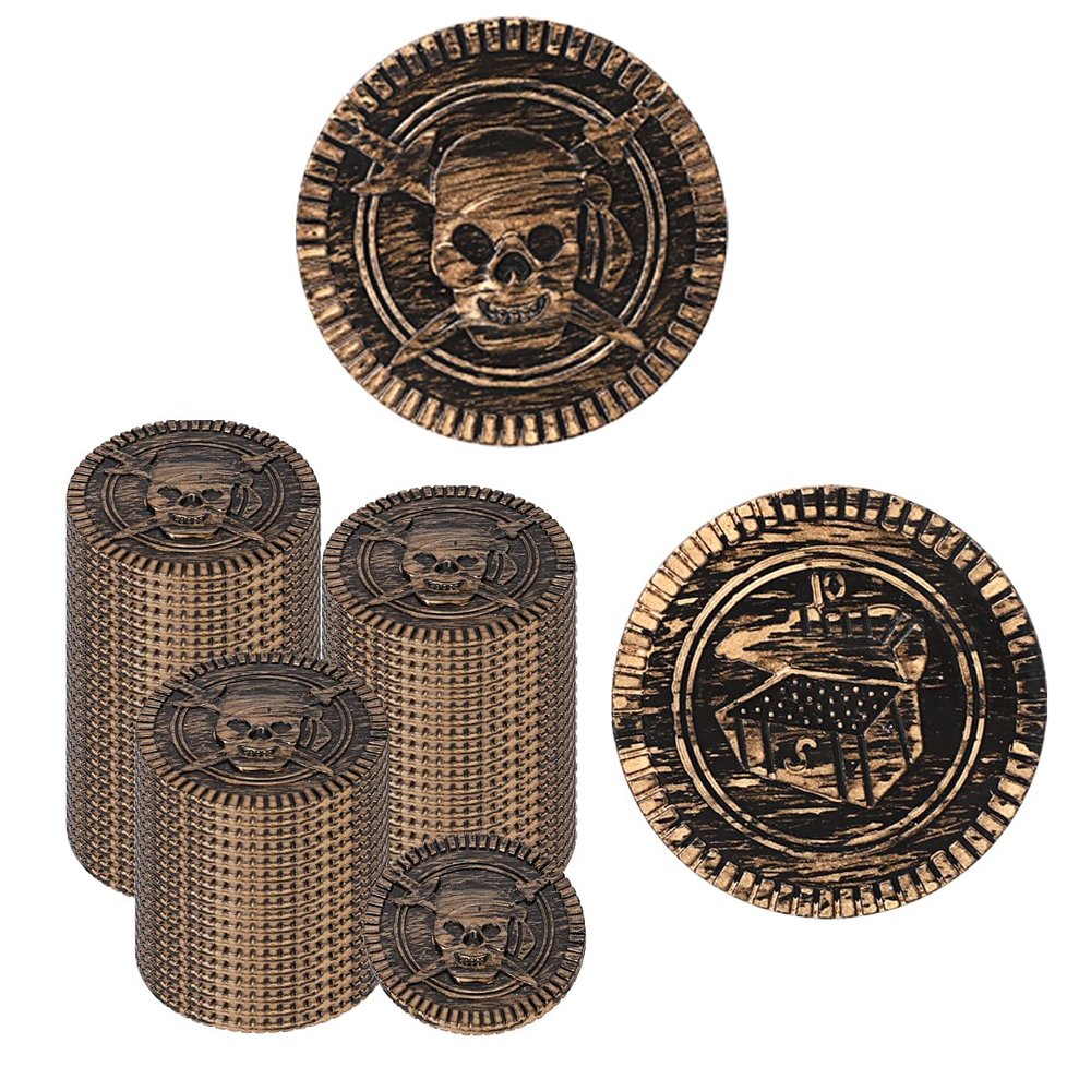 Geodurn 100 Pieces Plastic Pirate Gold Coins Set, Brown - Play Treasure Gold Coins for Pirate Themed Party, St. Patrick's Day, Treasure Hunt Game, Halloween and Christmas Decorations