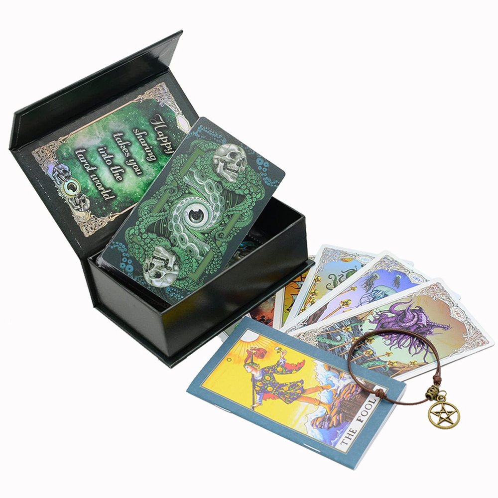 Jayiaine Tarot Cards Deck, Water Proof with Guidebook Divination Oracle 80 Cards, Fortune Telling Game Set for Family Reunion Beginners Expert Readers for Christmas Birthday, Black