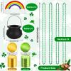 112 Pcs St. Patrick's Day Decorations Set, Black Mini Candy Cauldron Kettle Pot of Gold Buckets, Green and Gold Lucky Shamrock Plastic Coins Bead Necklace Rainbow for Irish St Patrick Day Party Favor view 2