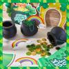 112 Pcs St. Patrick's Day Decorations Set, Black Mini Candy Cauldron Kettle Pot of Gold Buckets, Green and Gold Lucky Shamrock Plastic Coins Bead Necklace Rainbow for Irish St Patrick Day Party Favor view 3