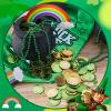 112 Pcs St. Patrick's Day Decorations Set, Black Mini Candy Cauldron Kettle Pot of Gold Buckets, Green and Gold Lucky Shamrock Plastic Coins Bead Necklace Rainbow for Irish St Patrick Day Party Favor view 4