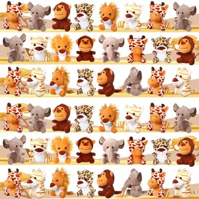 30 Pieces Valentines Day Small Stuffed Jungle Animals, Mini Stuffed Safari Animals Toys, 4.8 Inch Plush Lion Tiger, Elephant Giraffe Leopard Monkey for Baby Shower Safari Jungle Themed Party