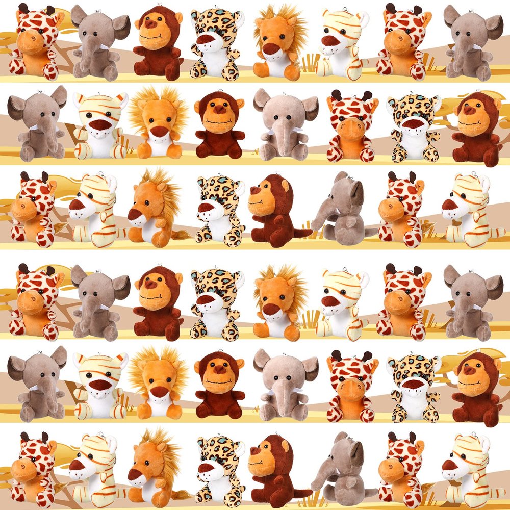 30 Pieces Valentines Day Small Stuffed Jungle Animals, Mini Stuffed Safari Animals Toys, 4.8 Inch Plush Lion Tiger, Elephant Giraffe Leopard Monkey for Baby Shower Safari Jungle Themed Party