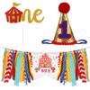 Amosfun Circus Carnival 1st Birthday Party Decorations Party Supplies Highchair Banner Reusable Satin Garland Cone Paper Hat and Photo Booth Props view 1
