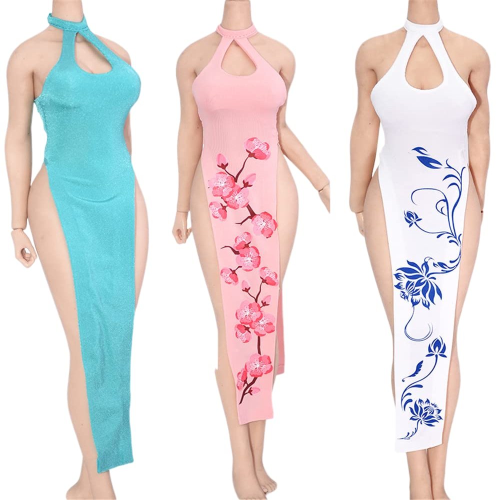 1/6 Scale Female Clothes,Female Ice Silk Cheongsam Dress Costume Clothing for 12inch PH TBL JO Action Figure Body (Blue)
