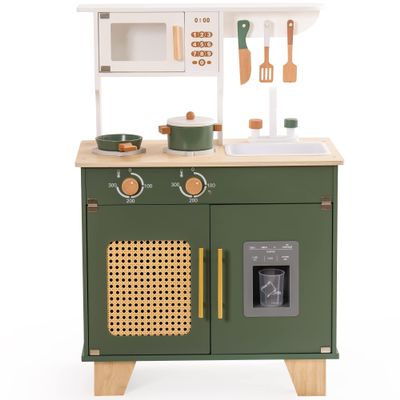 ROBUD Kids Kitchen Playset, Vintage Wooden Play Kitchen with Ice Dispenser, Pretend Toddlers Kitchen Toy with Accessories, Baby Gift for Ages 3 4 5 6 7 8