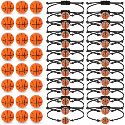 Romooa 48 Pcs Basketball Party Favor Sports Birthday Supplies Set 24 Inspirational Basketball Bracelets 24 Mini Foam Stress Ball for Sports Theme Birthday Party Team Valentine Gifts