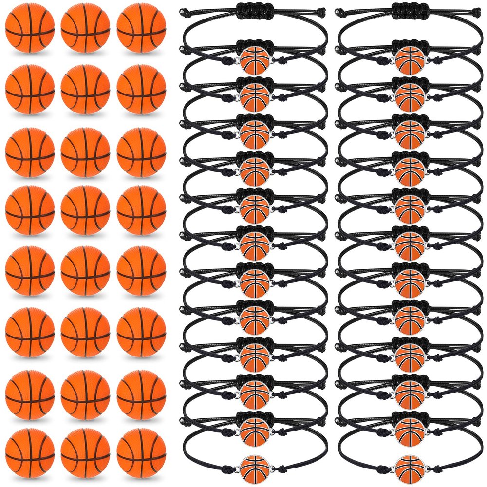 Romooa 48 Pcs Basketball Party Favor Sports Birthday Supplies Set 24 Inspirational Basketball Bracelets 24 Mini Foam Stress Ball for Sports Theme Birthday Party Team Valentine Gifts