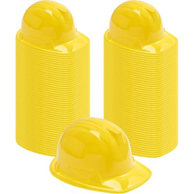 Haysandy Construction Hats Bulk Plastic Construction Party Hats Soft Worker Caps for Boys and Girls Toddler (Yellow,100 Pcs)