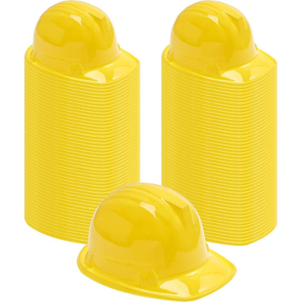 Haysandy Construction Hats Bulk Plastic Construction Party Hats Soft Worker Caps for Boys and Girls Toddler (Yellow,100 Pcs)