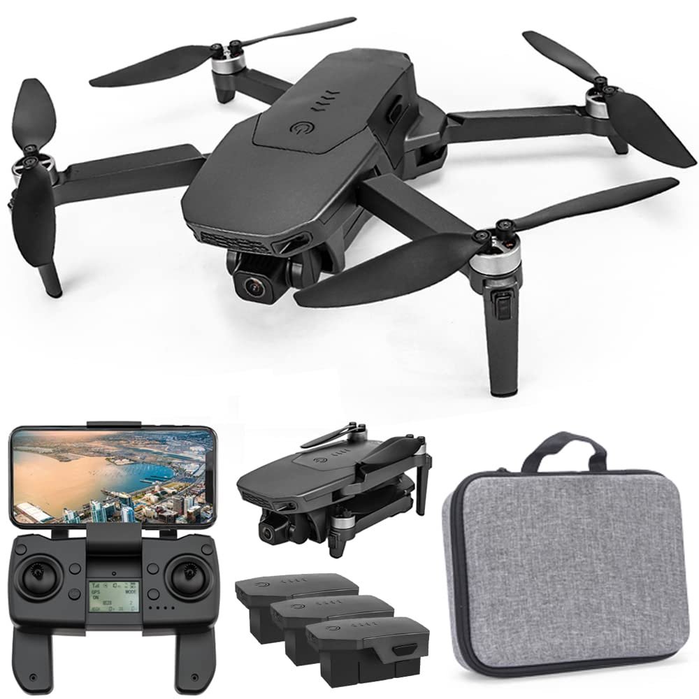 Lozenge Brushless Drone with Camera 4K Camera GPS Drone Follow Me Drone Quadcopter Helicopter L300 RC Drones with Camera Motorized Adjustment Camera Dual Cameras (Black, 4K Double Camera&3 Battery)