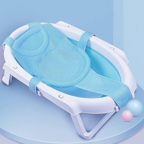 Baby Bath Seat Mat Infant Bathing Support Mat with Five Safety Support Corner Adjustable Antiskid Bath Net Cushion Baby Shower Net Pad Comfortable Baby Bathtub Sling
