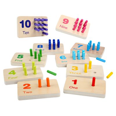 MIKNEKE Montessori Number Counting Blocks Peg Board Toys, Wooden Math Manipulative Materials for Preschool, Number Montessori Learning Toy for Toddlers & Kindergarteners (Colorful Peg)