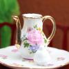 Cutemini 1:6 Scale Miniature Porcelain Dollhouse Tea Cup Sets 8PCS Flower Pattern Teapot Platter Dish Sets Dollhouse Kitchen Supplies Decoration (Light Pink) view 2