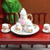 Cutemini 1:6 Scale Miniature Porcelain Dollhouse Tea Cup Sets 8PCS Flower Pattern Teapot Platter Dish Sets Dollhouse Kitchen Supplies Decoration (Light Pink) view 3