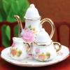 Cutemini 1:6 Scale Miniature Porcelain Dollhouse Tea Cup Sets 8PCS Flower Pattern Teapot Platter Dish Sets Dollhouse Kitchen Supplies Decoration (Light Pink) view 4