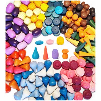 MIKNEKE 162 Wooden Loose Parts Sensory Bin Filler, Mandala Rainbow Stacker Open Ended Toy, 27 Colors Sensory Training Educational Set